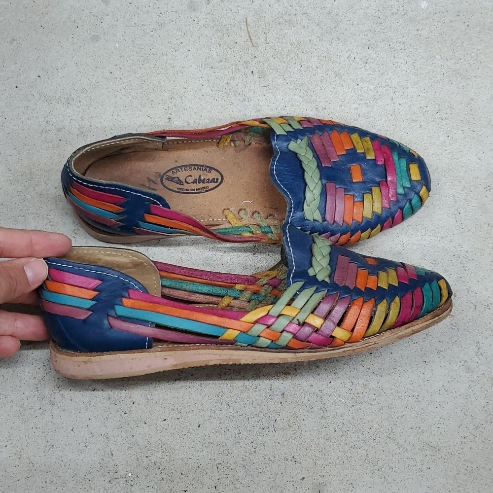 Artesanias Cabezas Multicolor Leather Huarache Flats - Picture 2 of 6